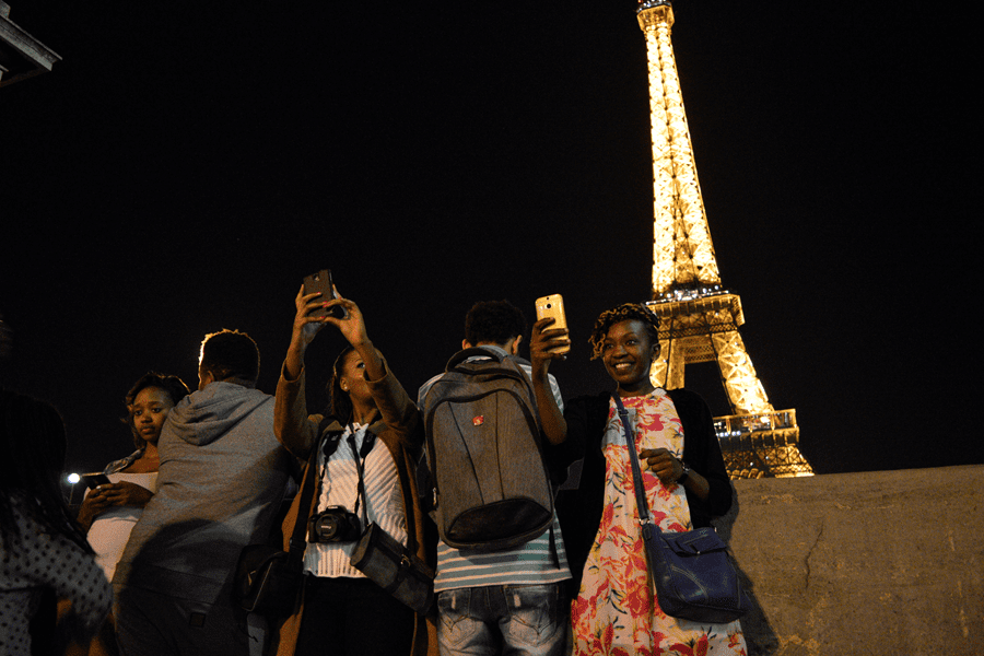 students at the Eiffel Tower Paris